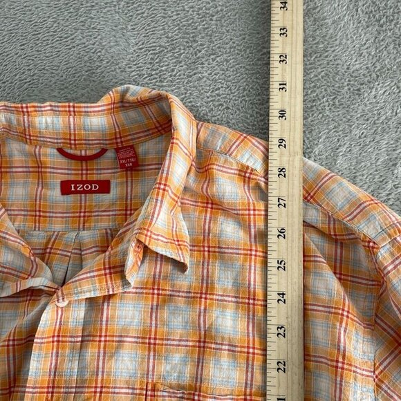 Izod Mens XXL Orange Plaid Button-Up Long Sleeve Shirt 5247 - Picture 4 of 7